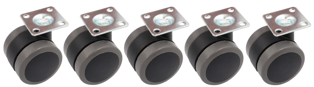 Kółko meblowe gumowane Ø 50 mm z płytką montażową 38 × 38 mm, obrotowe.