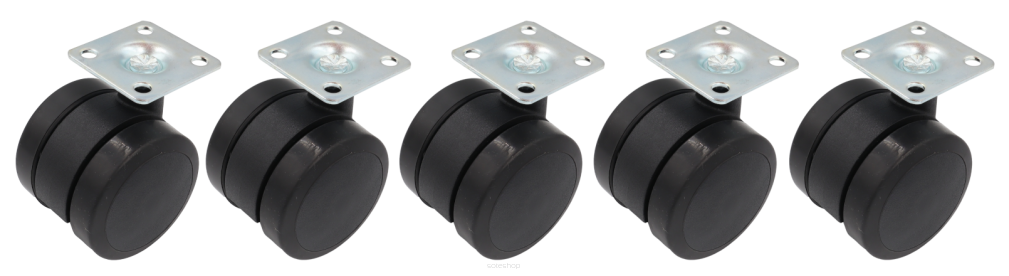 Kółko meblowe gumowane obrotowe Ø 50 mm z płytką montażową 38 × 38 mm, czarne.