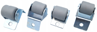 Rolka meblowa sztywna gięta MINI Ø16 mm gumowana, szara z płytką 32 × 22 mm. - 2